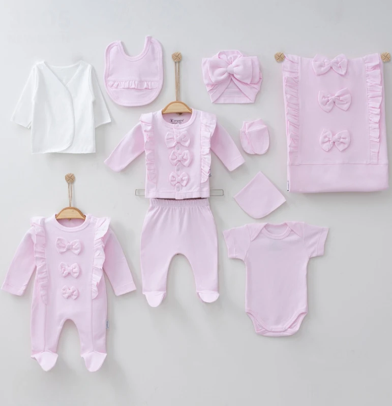 Mini fiyonklu tulumlu pembe şık set